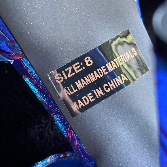 High Heel Platform Sandals SZ 8 Blue floral satin, 4.7" Heels - Picture 9 of 12